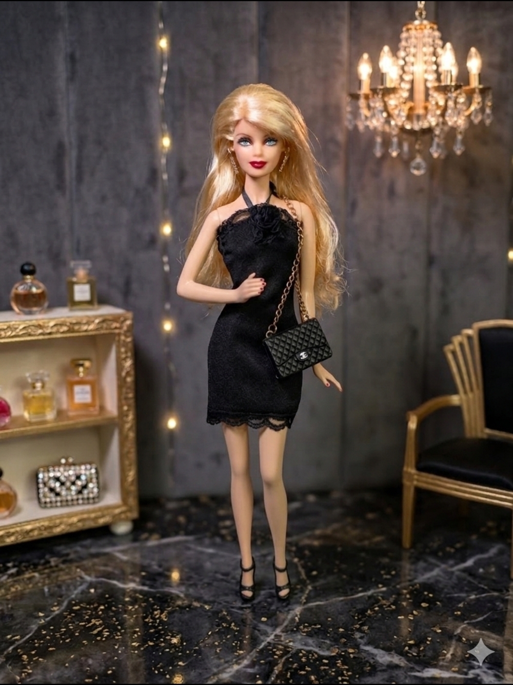 Blonde Barbie Custom Restyled LBD Cocktail OOAK